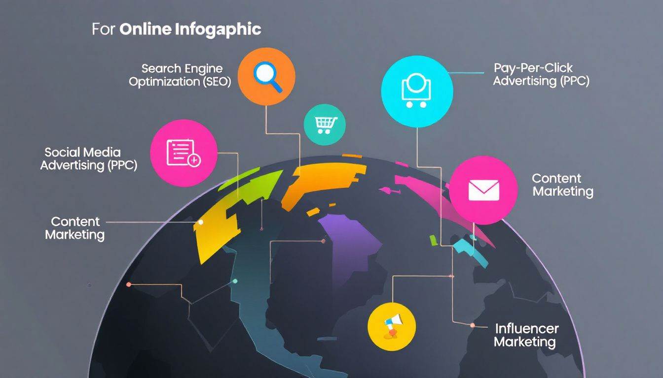 Verschiedene Arten von Online Marketing Zielen in einem Diagramm dargestellt.