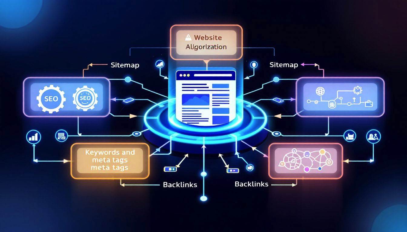 Ein Diagramm, das wichtige Aspekte des SEO Webdesigns zeigt.